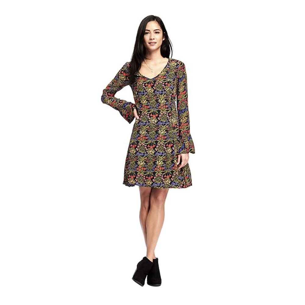 Old Navy Dress Womens Career Long Sleeve Floral V-Neck Size 4 Lined Fairy